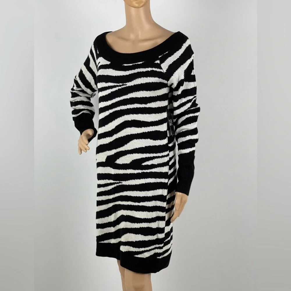 New York and Company Zebra Print Black and White Sweater Dress